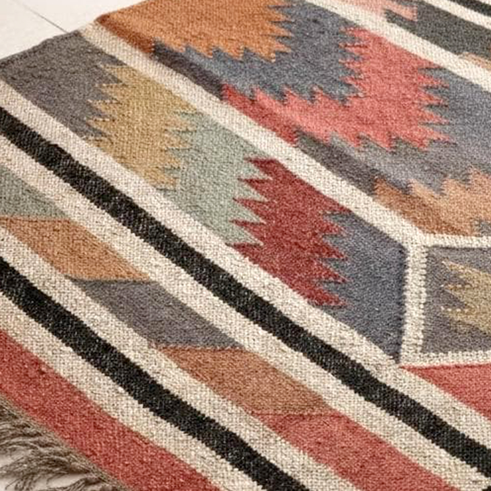 Multicolor Jute Handmade Vintage Dhurrie For Living Room